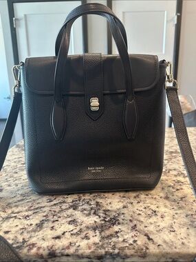 kate spade black pebbled leather top-handle satchel with strap